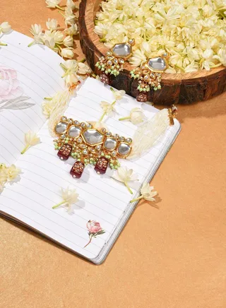 Gold Plated Kundan Beaded Necklace and Earring Set