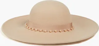 Honey faux pearl-embellished wool-felt hat