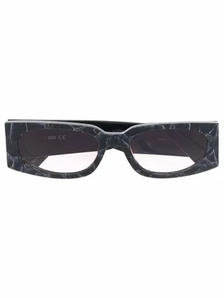 Marble-Effect Rectangular-Frame Sunglasses