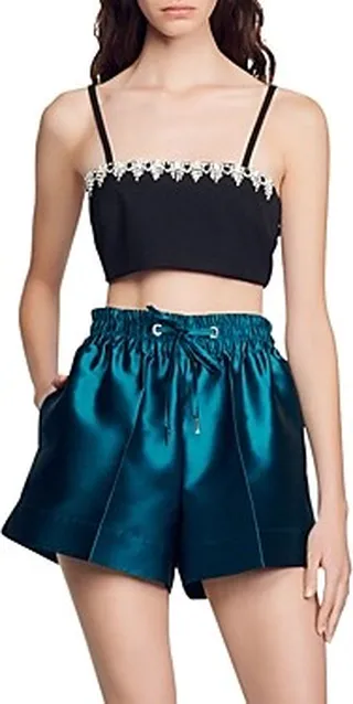 Sandro Hoki High Rise Satin Drawstring Shorts
