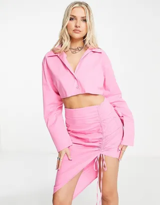 Public Desire crop shirt in fuchsia - part of a set