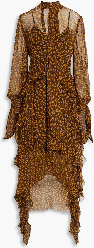 Georgie ruffled leopard-print georgette midi dress