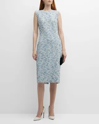 Sleeveless Textured Tweed Midi Dress