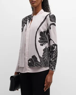 Statement Floral Knit Jacket with Shoulder Pads