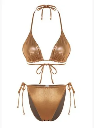 Copper Triangle Tunnel Glossy Lacquer Printed High Leg Bikini Set TBESS24BT00032