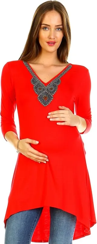 Maternity Calla Embellished Tunic Top Red Small - White Mark