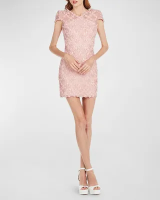 Short-Sleeve Floral Lace Ruffle Mini Dress