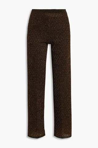 Metallic crochet-knit wide-leg pants