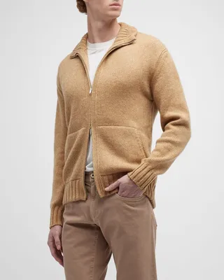 Men's Cashmere Knit Full-Zip Bomber Sweater