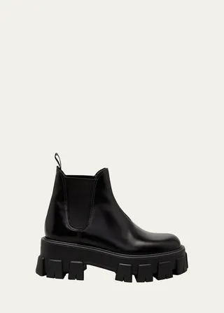 Leather Lugged-Sole Chelsea Booties