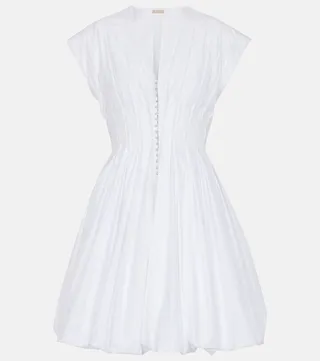 Cotton-blend pleated minidress