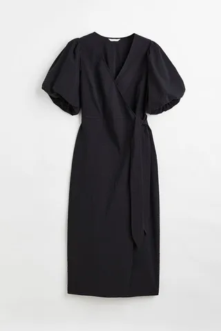 Puff-sleeved Wrap Dress
