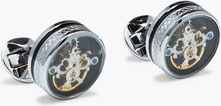 Embellished rhodium-plated enamel cufflinks