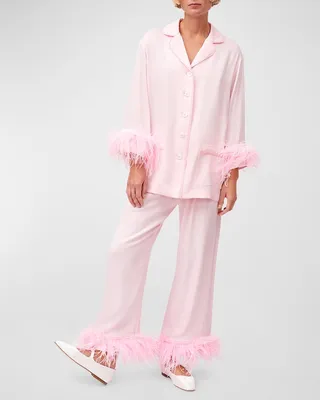 Wedding Cropped Feather-Trim Pajama Set