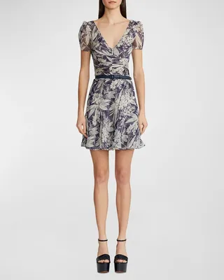 Blanchet Floral-Print Silk Chiffon Mini Dress With Belt