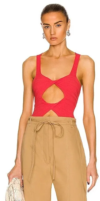 Stella McCartney Cut Out Knit Bodysuit in Red