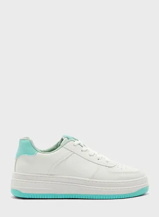 Chunky Trainers In White With Green Tab