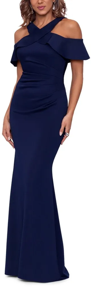 Xscape Cross-Front Off-The-Shoulder Gown