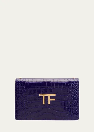 Mini Shiny Croc-Embossed Convertible Belt Bag