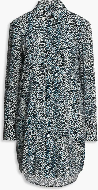 Scoutt leopard-print silk crepe de chine mini shirt dress