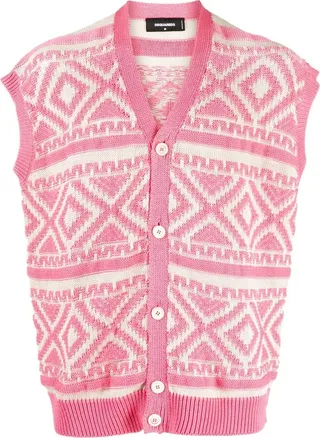 Geometric-Print Sleeveless Cardigan