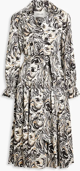 Danica double-breasted printed satin-jacquard midi dress