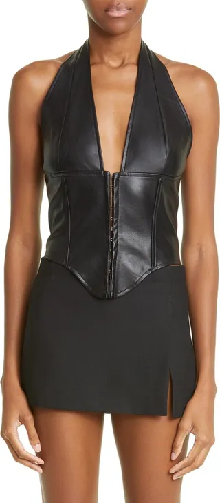 Mara Faux Leather Corset Halter Top