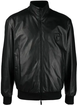 Embossed-Logo Leather Jacket