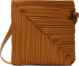 Pleats Please Issey Miyake Brown Diagonal Pleats Tote