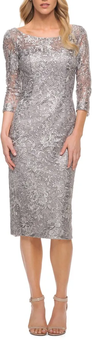 Metallic Lace Sheath Dress