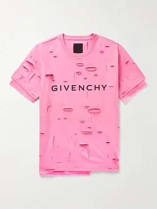 Layered Distressed Logo-Print Cotton-Jersey T-Shirt