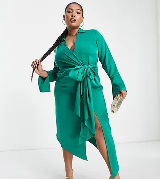 ASOS DESIGN Curve drape shirt midi dress in satin