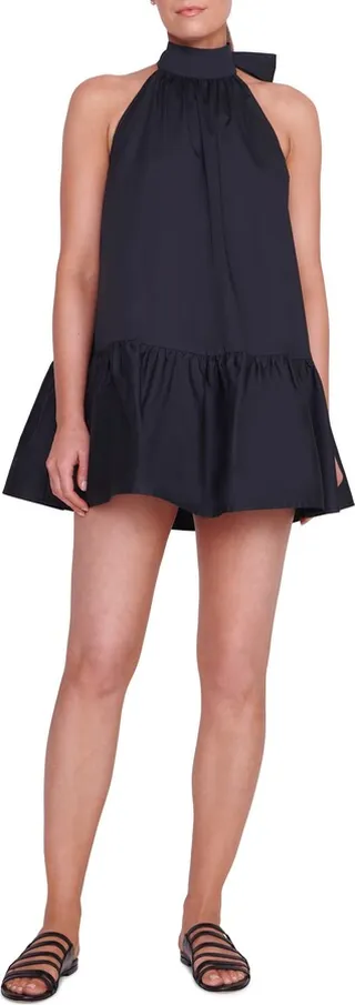 Marlowe Halter Neck Stretch Poplin Trapeze Dress