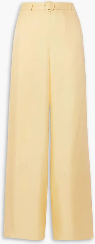 Belted silk-twill wide-leg pants