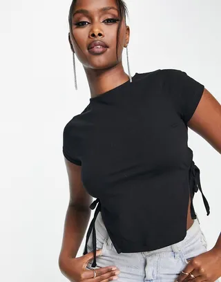 ASOS DESIGN short sleeve T-shirt with side ties in black