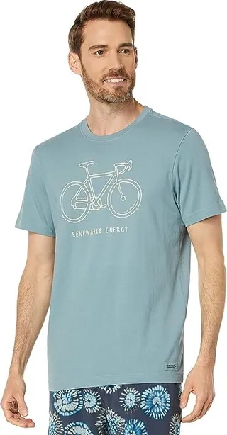 Life is Good Renewable Energy Bike Short Sleeve Crusher Tee (Smoky Blue) Men's T Shirt