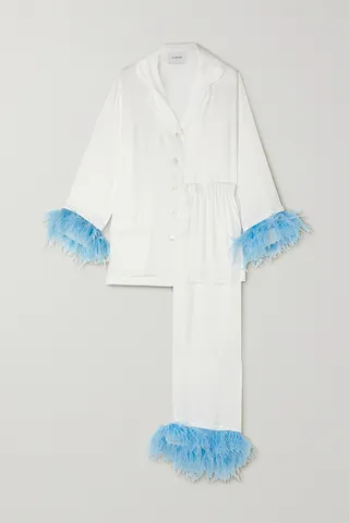 Sleeper - Feather-trimmed Twill Pajama Set - White