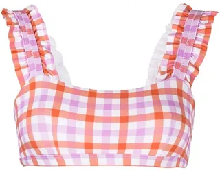 Gingham Ruffled Bikini Top