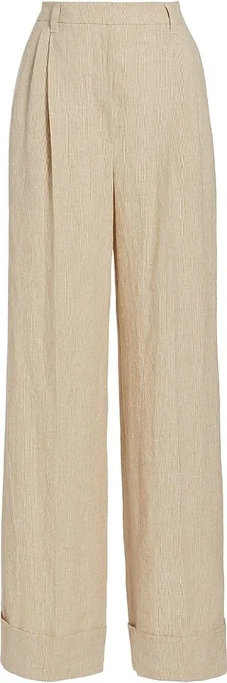 Striped Linen Straight-Leg Pants