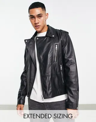 ASOS DESIGN real leather biker jacket in black