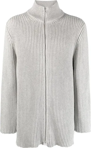 Zip-Fastening Ribbed-Knit Jumper