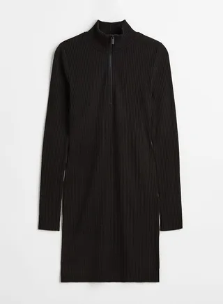 Zip Neck Ribbed Dress