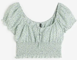 Puff-sleeved Smocked Blouse