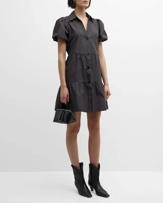 Havana Tiered Puff-Sleeve Mini Dress