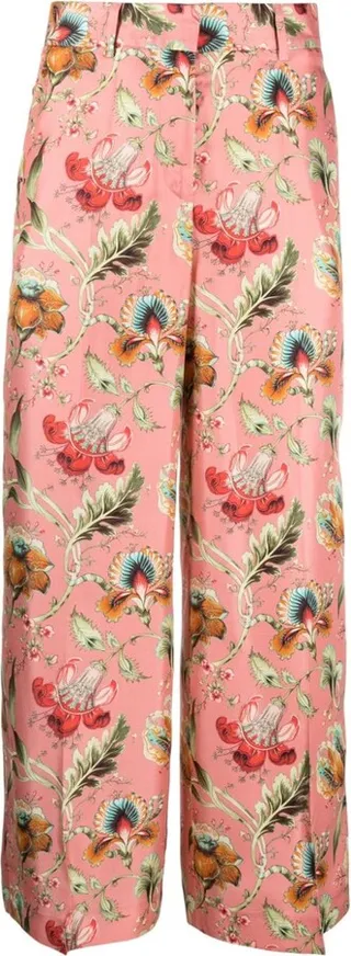 Floral Print Tailored Cropped Trousers