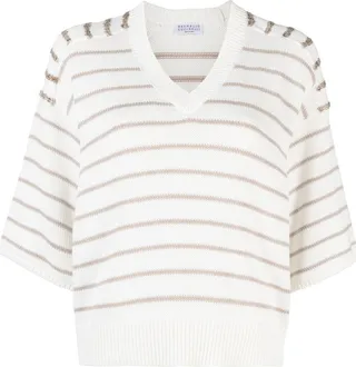 striped V-neck jumper