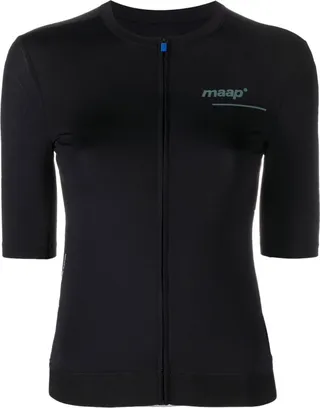 Black Logo Print Zip-Up Cycling Top