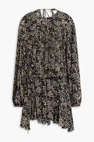 Nimazu asymmetric gathered floral-print chiffon mini dress