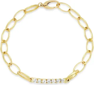 Medium Edith Link Bracelet With Large 4-Prong Diamond Accent