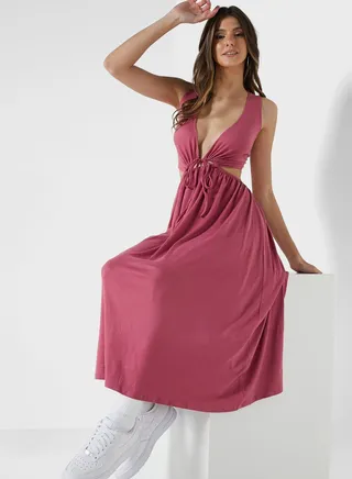 Solid Plunge Strappy Dress